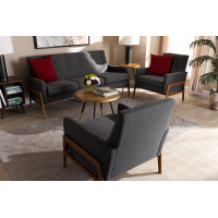 Baxton Studio BBT8042-Dark Grey/Walnut-3PC Set Perris Mid-Century Modern Dark Grey Fabric Upholstered Walnut Finished Wood 3-Piece Living Room Set